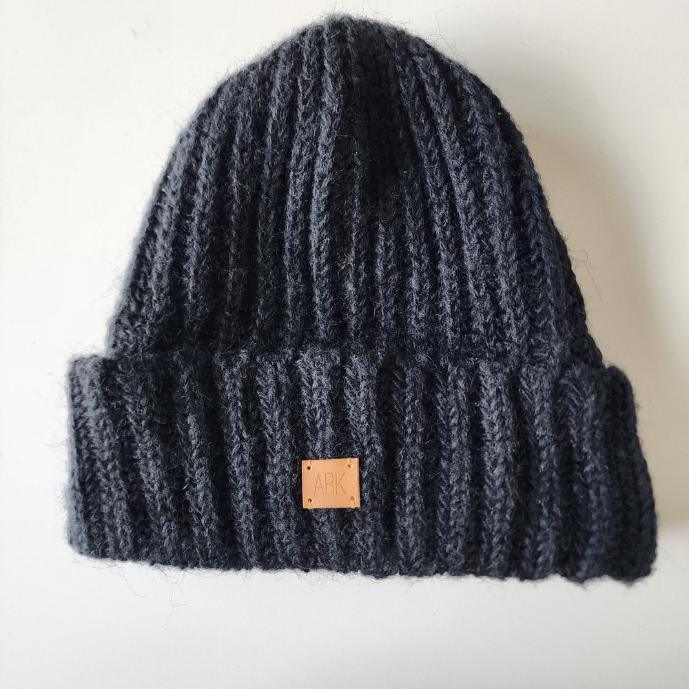 ARK 100% Wool Fleece Lined Beanie Hat Mens Womens Black Ribbed Knit Winter